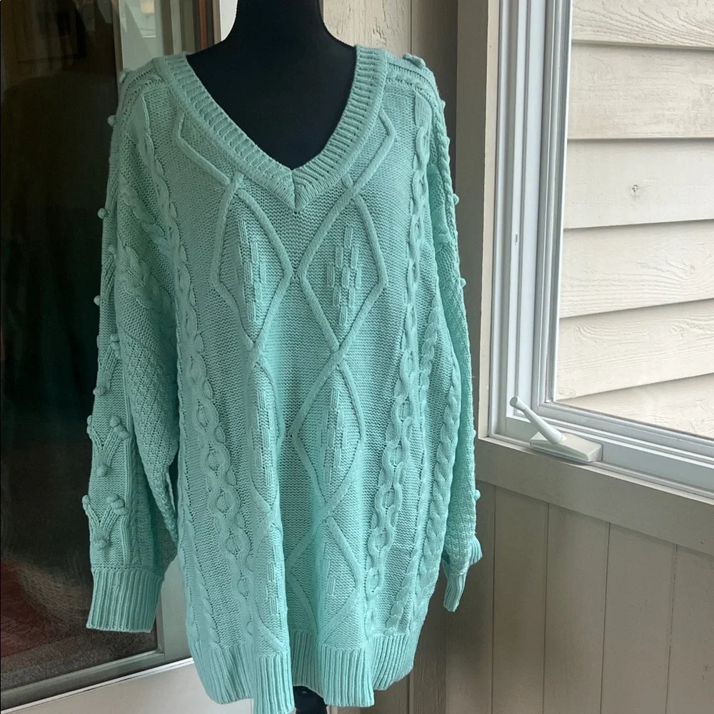 Mint Green Cable Knit Sweater